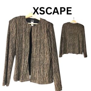 XSCAPE by Joanna Chen Black Gold Thread Open Front Jacket Size M – Formal Evenin